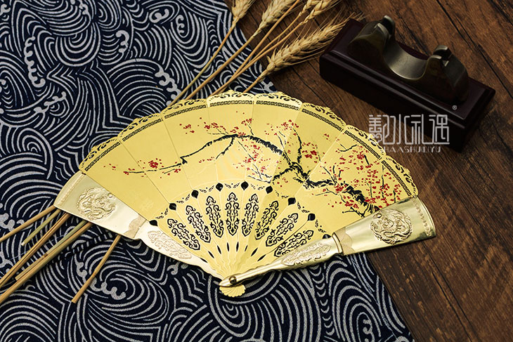 高端商务纪念品选金扇摆件